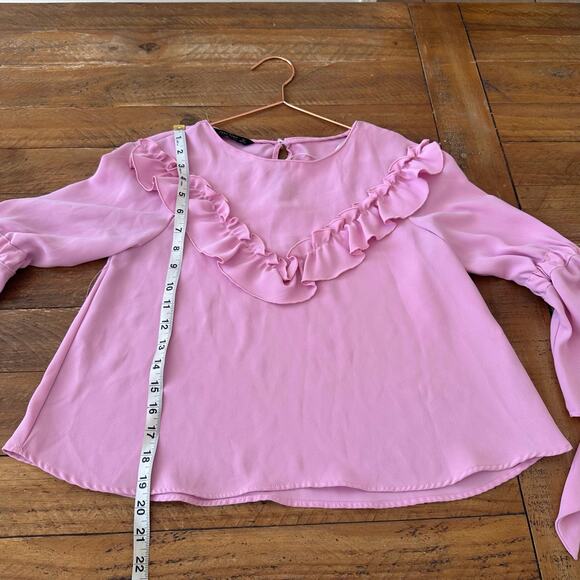 Zara basic pink ruffle blouse with tie sleeves size small - Picture 7 of 7